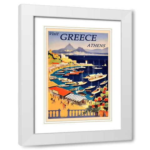 Greece Athens Travel Poster White Modern Wood Framed Art Print with Double Matting by Vintage Travel Posters