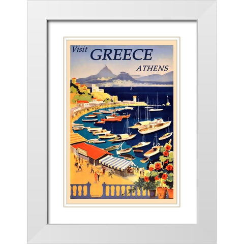 Greece Athens Travel Poster White Modern Wood Framed Art Print with Double Matting by Vintage Travel Posters