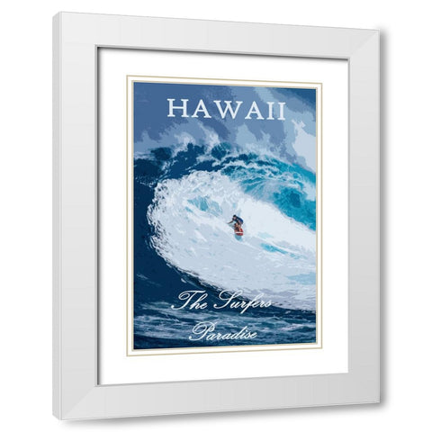 Hawaii Surfer Poster White Modern Wood Framed Art Print with Double Matting by Vintage Travel Posters