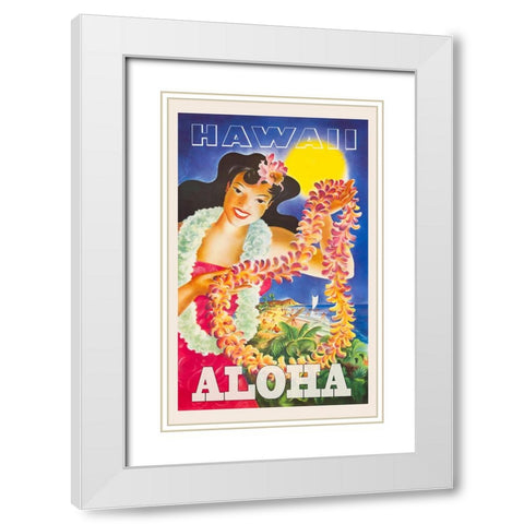 Hawaii Travel Poster White Modern Wood Framed Art Print with Double Matting by Vintage Travel Posters