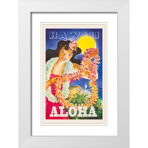 Hawaii Travel Poster White Modern Wood Framed Art Print with Double Matting by Vintage Travel Posters