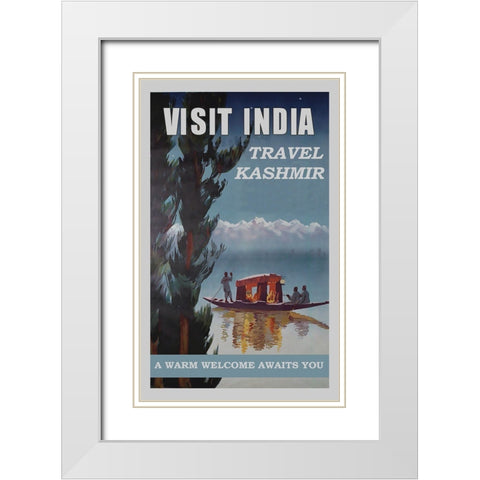India Kashmir White Modern Wood Framed Art Print with Double Matting by Vintage Travel Posters