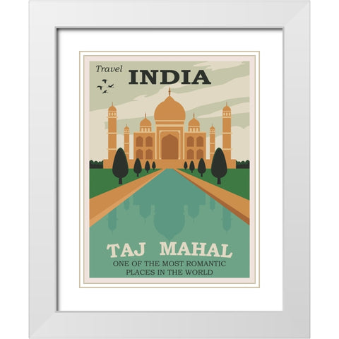 India Taj Mahal Travel Poster White Modern Wood Framed Art Print with Double Matting by Vintage Travel Posters
