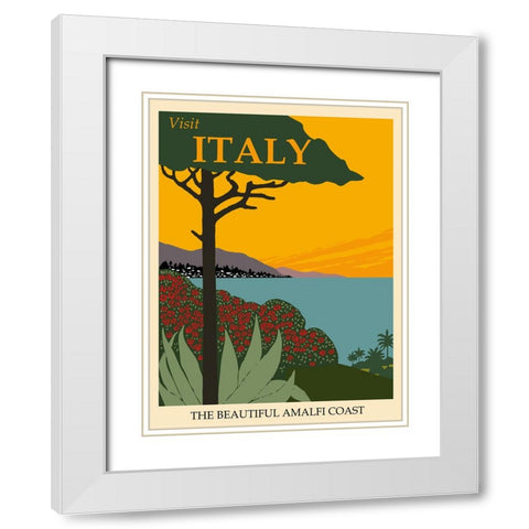 Italy Amalfi Coast Vintage Travel White Modern Wood Framed Art Print with Double Matting by Vintage Travel Posters