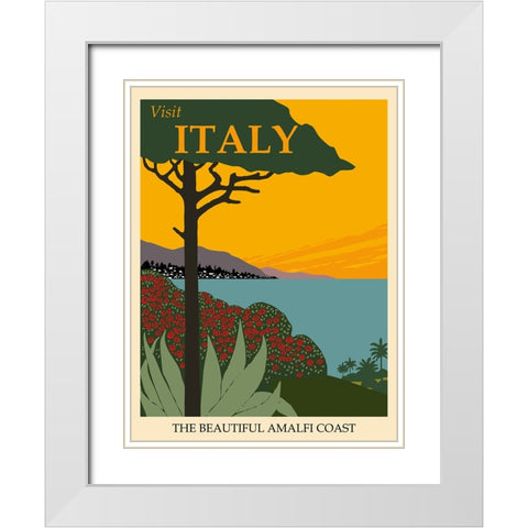 Italy Amalfi Coast Vintage Travel White Modern Wood Framed Art Print with Double Matting by Vintage Travel Posters