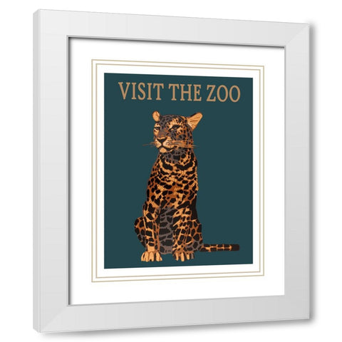 Leopard Zoo White Modern Wood Framed Art Print with Double Matting by Vintage Travel Posters