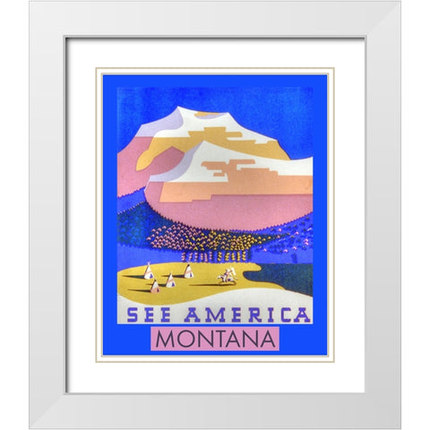 See America Montana Vintage Poster White Modern Wood Framed Art Print with Double Matting by Vintage Travel Posters