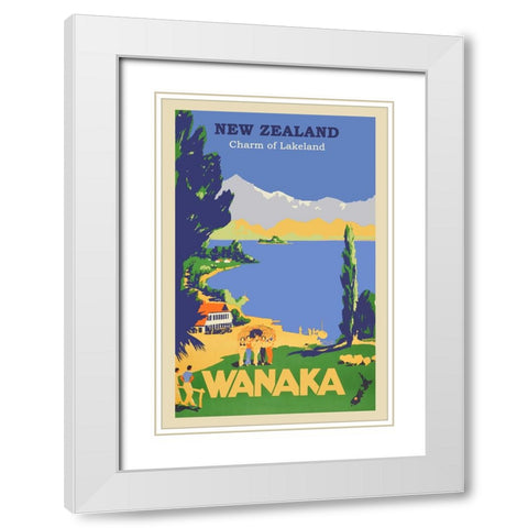 New Zealand Wanaka Travel Poster White Modern Wood Framed Art Print with Double Matting by Vintage Travel Posters