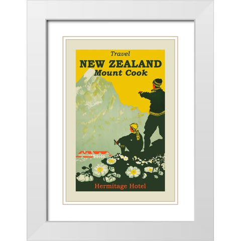 New Zealand Travel Poster White Modern Wood Framed Art Print with Double Matting by Vintage Travel Posters