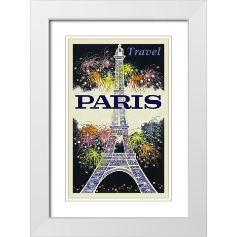 Paris France Travel Poster White Modern Wood Framed Art Print with Double Matting by Vintage Travel Posters