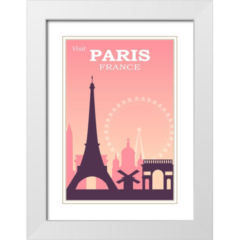 Paris Travel Poster White Modern Wood Framed Art Print with Double Matting by Vintage Travel Posters