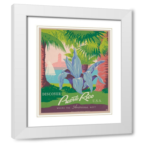 Puerto Rico Travel Poster White Modern Wood Framed Art Print with Double Matting by Vintage Travel Posters