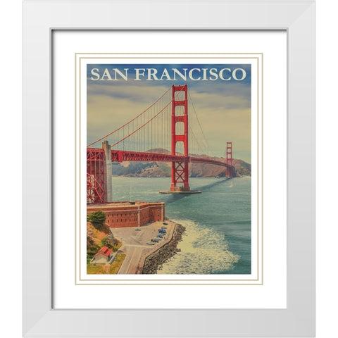 Golden Gate Bridge San Francisco Travel Poster White Modern Wood Framed Art Print with Double Matting by Vintage Travel Posters