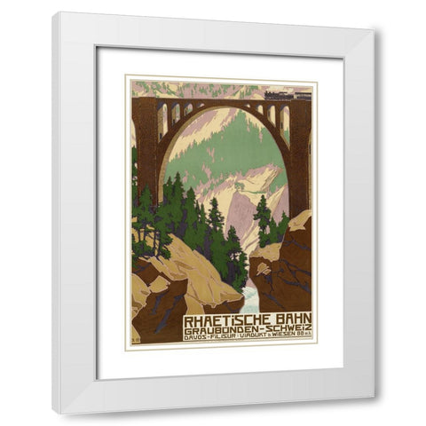 Switzerland Travel Railway Bridge White Modern Wood Framed Art Print with Double Matting by Vintage Travel Posters