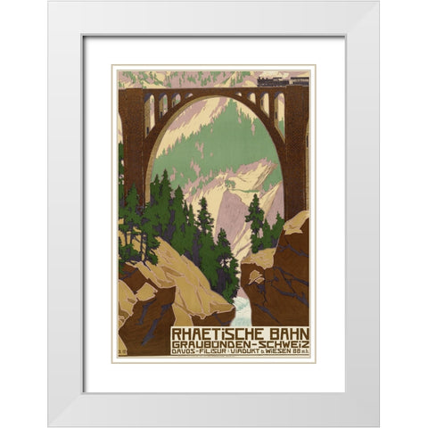 Switzerland Travel Railway Bridge White Modern Wood Framed Art Print with Double Matting by Vintage Travel Posters