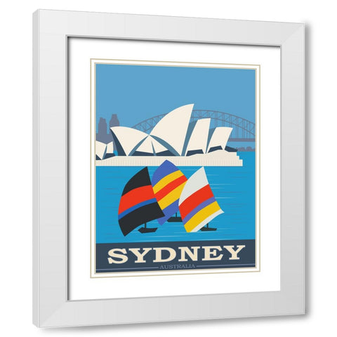 Sydney Australia Travel Poster White Modern Wood Framed Art Print with Double Matting by Vintage Travel Posters