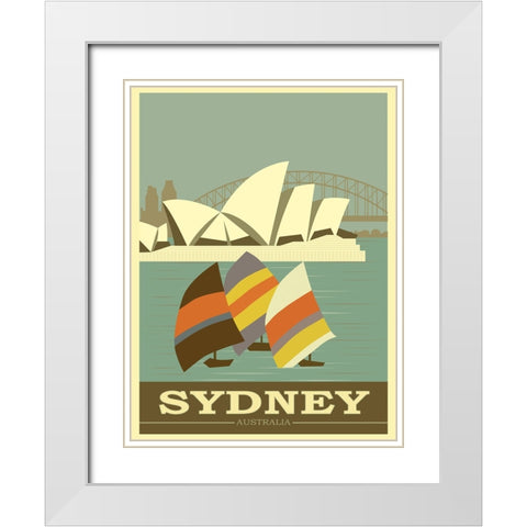 Sydney Australia Travel Poster White Modern Wood Framed Art Print with Double Matting by Vintage Travel Posters