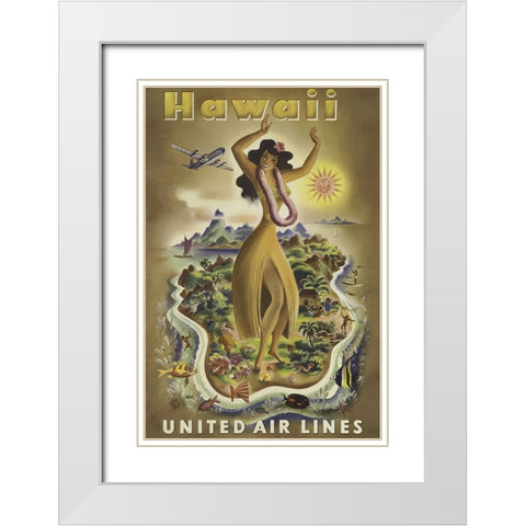 Hawaii Travel Poster White Modern Wood Framed Art Print with Double Matting by Vintage Travel Posters