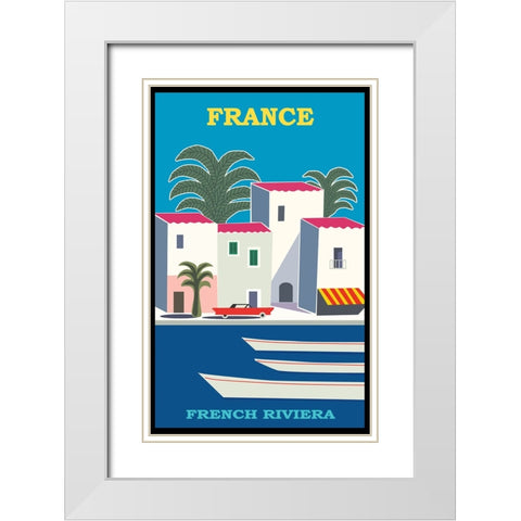 Cote Dazur France Travel Poster White Modern Wood Framed Art Print with Double Matting by Vintage Travel Posters