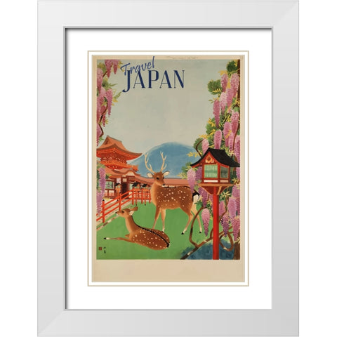 Japan Travel Poster White Modern Wood Framed Art Print with Double Matting by Vintage Travel Posters