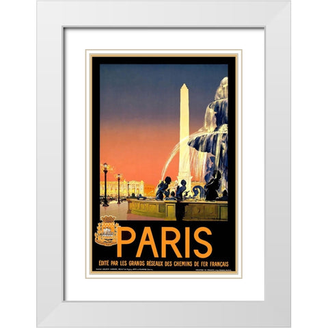 Travel Poster Paris White Modern Wood Framed Art Print with Double Matting by Vintage Travel Posters