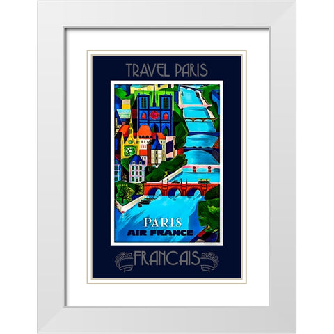Paris Travel Poster White Modern Wood Framed Art Print with Double Matting by Vintage Travel Posters