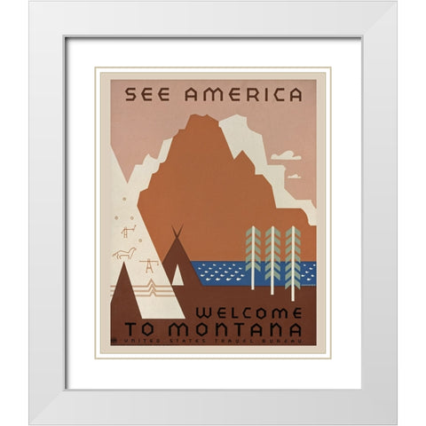 Vintage Montana White Modern Wood Framed Art Print with Double Matting by Vintage Travel Posters