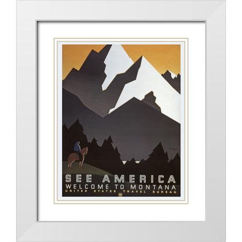 Vintage Montana White Modern Wood Framed Art Print with Double Matting by Vintage Travel Posters