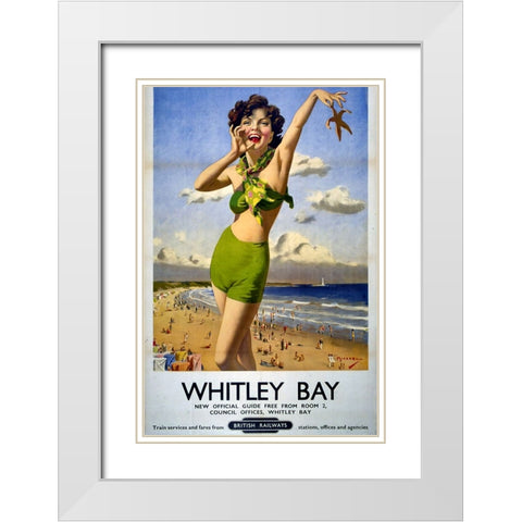 Whitley Bay Railway Poster White Modern Wood Framed Art Print with Double Matting by Vintage Travel Posters