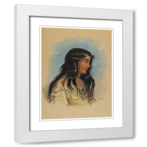 A Young Woman of the Flat Head Tribe White Modern Wood Framed Art Print with Double Matting by Miller, Alfred Jacob