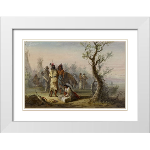An Indian Camp White Modern Wood Framed Art Print with Double Matting by Miller, Alfred Jacob
