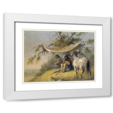 Arapahos White Modern Wood Framed Art Print with Double Matting by Miller, Alfred Jacob