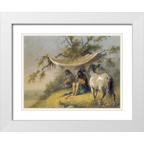 Arapahos White Modern Wood Framed Art Print with Double Matting by Miller, Alfred Jacob