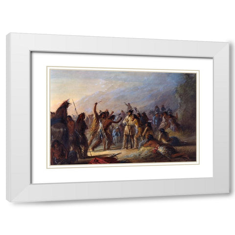 Attack by Crow Indians White Modern Wood Framed Art Print with Double Matting by Miller, Alfred Jacob