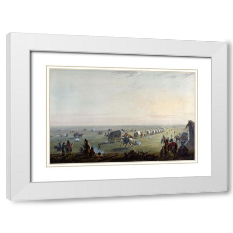 Breaking up Camp at Sunrise White Modern Wood Framed Art Print with Double Matting by Miller, Alfred Jacob