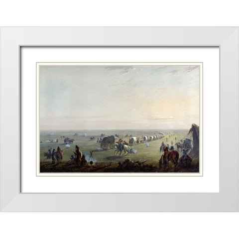 Breaking up Camp at Sunrise White Modern Wood Framed Art Print with Double Matting by Miller, Alfred Jacob