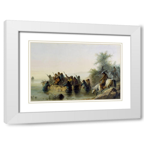 Bull Boating White Modern Wood Framed Art Print with Double Matting by Miller, Alfred Jacob