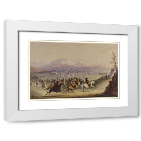 Cavalcade White Modern Wood Framed Art Print with Double Matting by Miller, Alfred Jacob