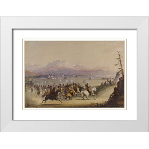 Cavalcade White Modern Wood Framed Art Print with Double Matting by Miller, Alfred Jacob