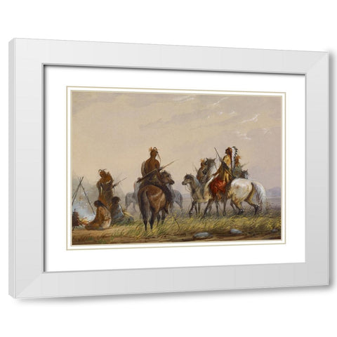 Expedition to Capture Wild Horses White Modern Wood Framed Art Print with Double Matting by Miller, Alfred Jacob