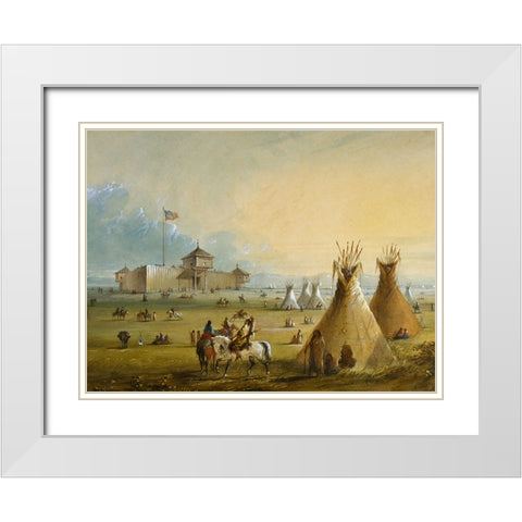 Fort Laramie White Modern Wood Framed Art Print with Double Matting by Miller, Alfred Jacob