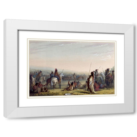 Indian Council White Modern Wood Framed Art Print with Double Matting by Miller, Alfred Jacob