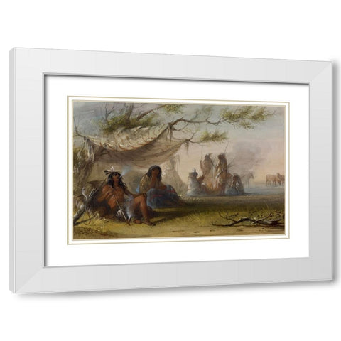 Indian Encampment White Modern Wood Framed Art Print with Double Matting by Miller, Alfred Jacob
