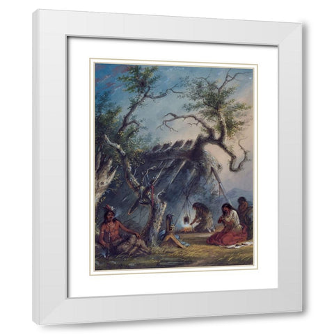 Indian Lodge White Modern Wood Framed Art Print with Double Matting by Miller, Alfred Jacob