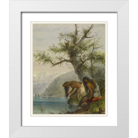 Indian Toilet White Modern Wood Framed Art Print with Double Matting by Miller, Alfred Jacob