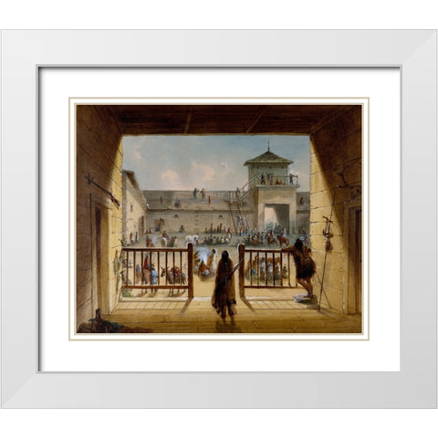 Interior of Fort Laramie White Modern Wood Framed Art Print with Double Matting by Miller, Alfred Jacob