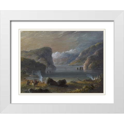 Lake Scene White Modern Wood Framed Art Print with Double Matting by Miller, Alfred Jacob
