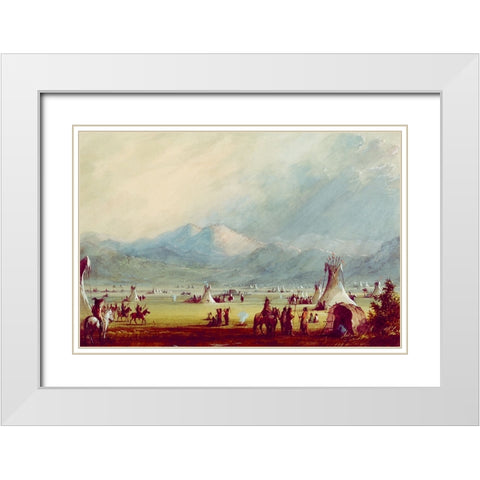Large Encampment Nr the Cut Rocks White Modern Wood Framed Art Print with Double Matting by Miller, Alfred Jacob