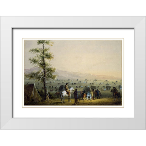 Our Camp White Modern Wood Framed Art Print with Double Matting by Miller, Alfred Jacob