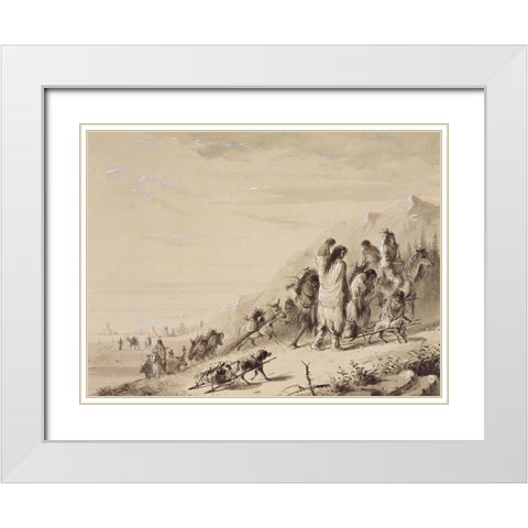 Pawnee Indians Migrating White Modern Wood Framed Art Print with Double Matting by Miller, Alfred Jacob